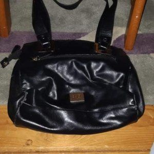 black leather handbag